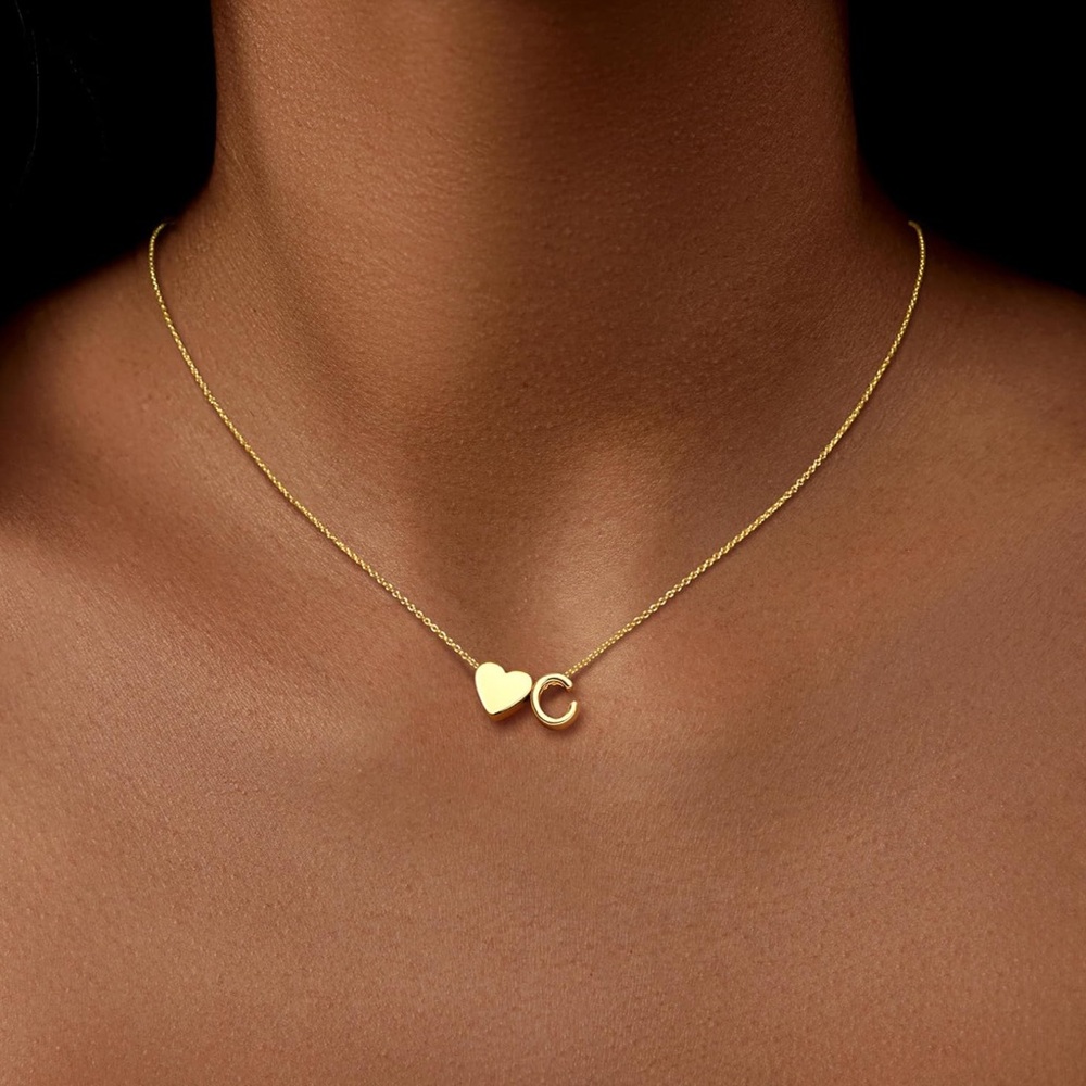 Gold Heart and Initial Letter “C” Necklace